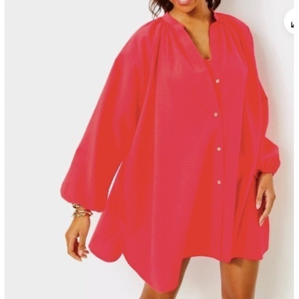 Lilly Pulitzer Andrae Cover Up S | Mizner Red Oversized Cotton Beach Tunic $138